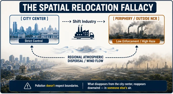 The Airshed Blindspot: Why Moving Dirty Factories Out of Delhi Has Failed Our Skies - Graphic Illustration 1